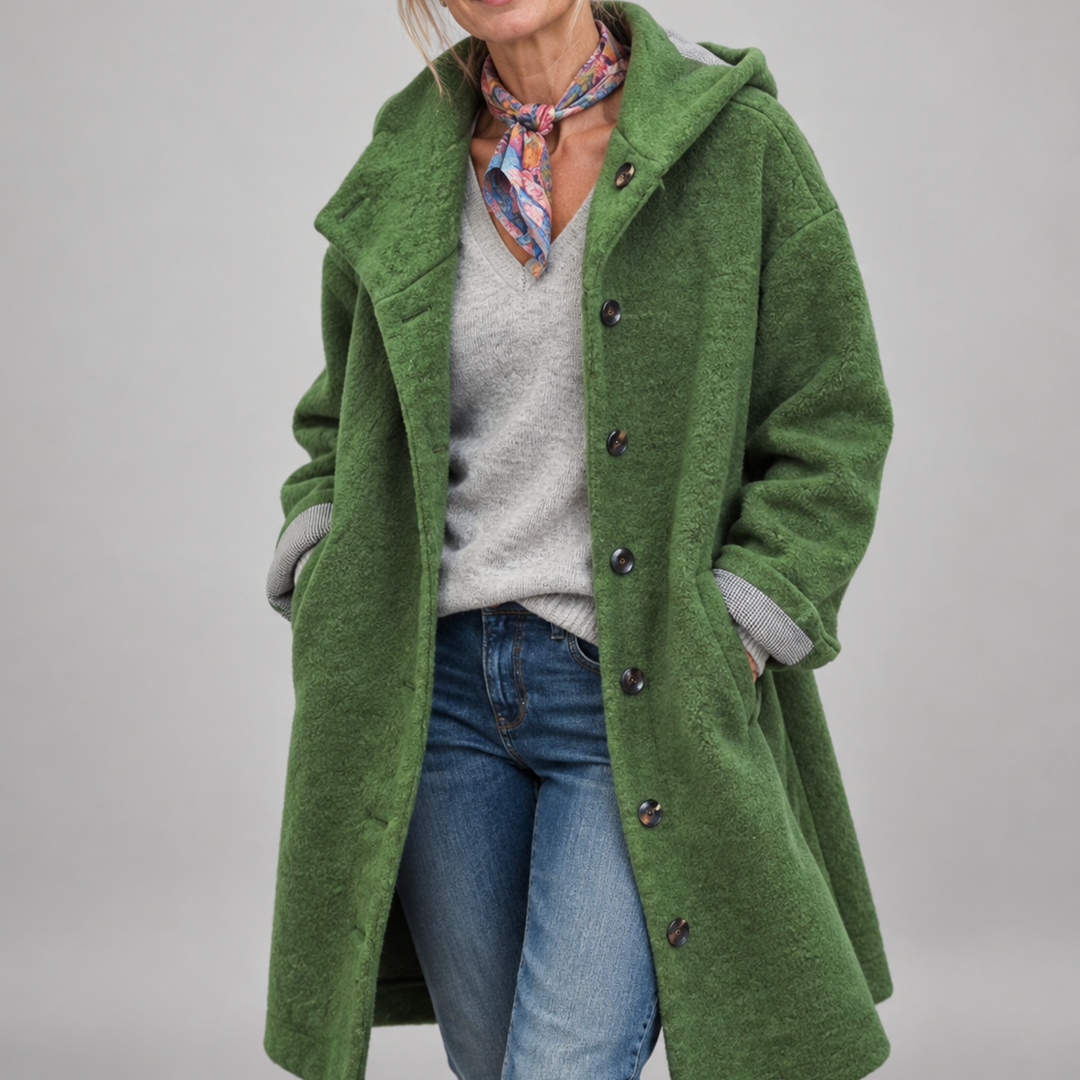 Lavinia – Hooded Button-Front Textured Coat