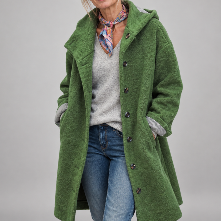 Lavinia – Hooded Button-Front Textured Coat