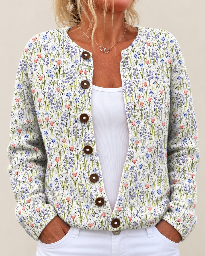 Maud – Printed Open-Front Knit Cardigan
