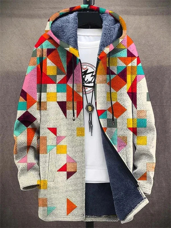 Lilian – Fleece-Lined Geometric Hooded Jacket