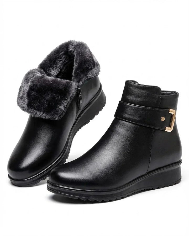 Nicola – Plush-Lined Buckle Strap Ankle Boots