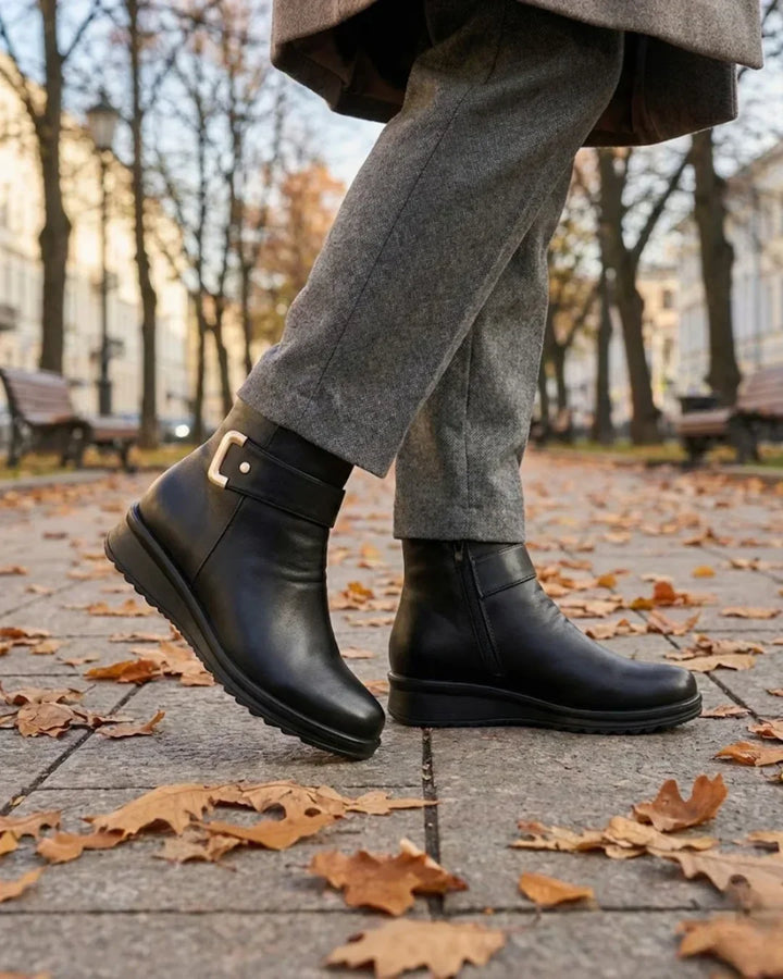 Nicola – Plush-Lined Buckle Strap Ankle Boots