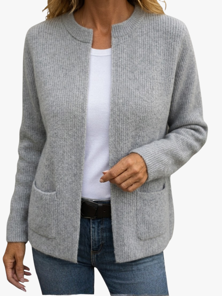 Eithne – Ribbed Open-Front Cardigan with Pockets