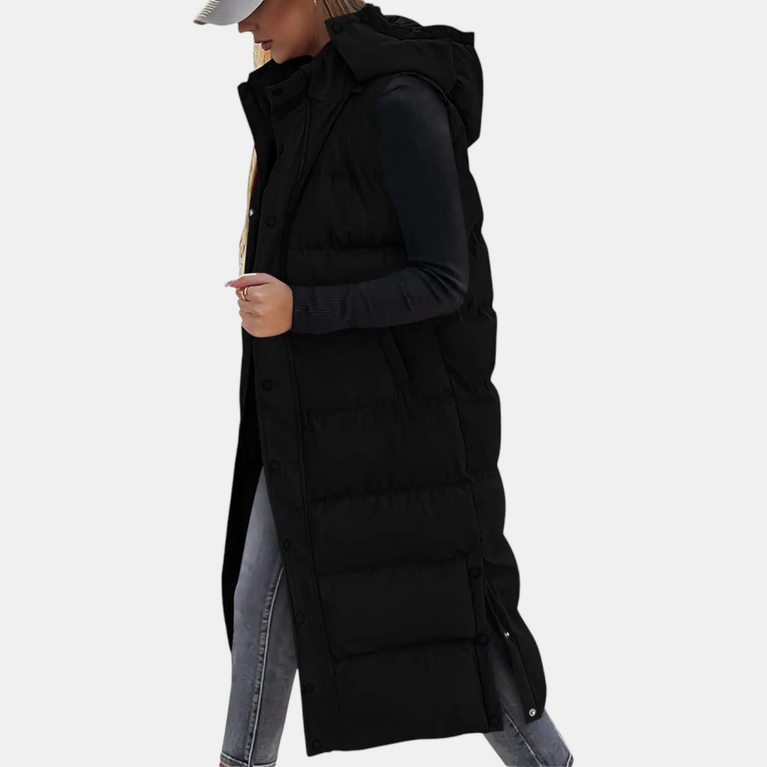 Vera – Longline Hooded Quilted Puffer Waistcoat