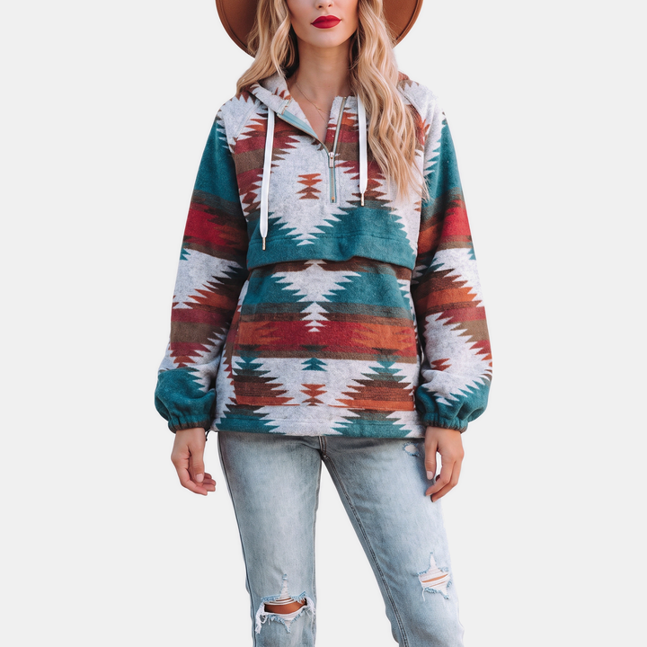Catherine – Geometric Print Quarter-Zip Hoodie