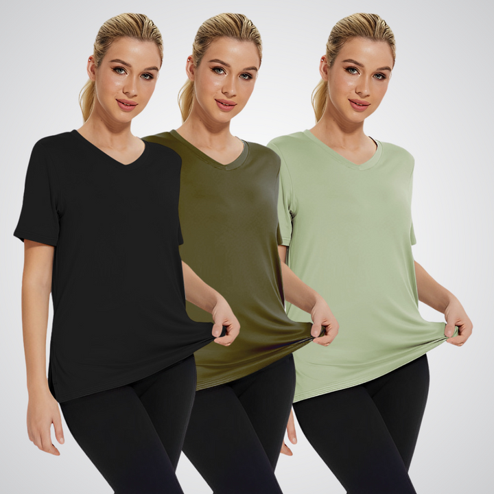 Flora – Casual Loose Fit V-Neck Tee Three-Pack