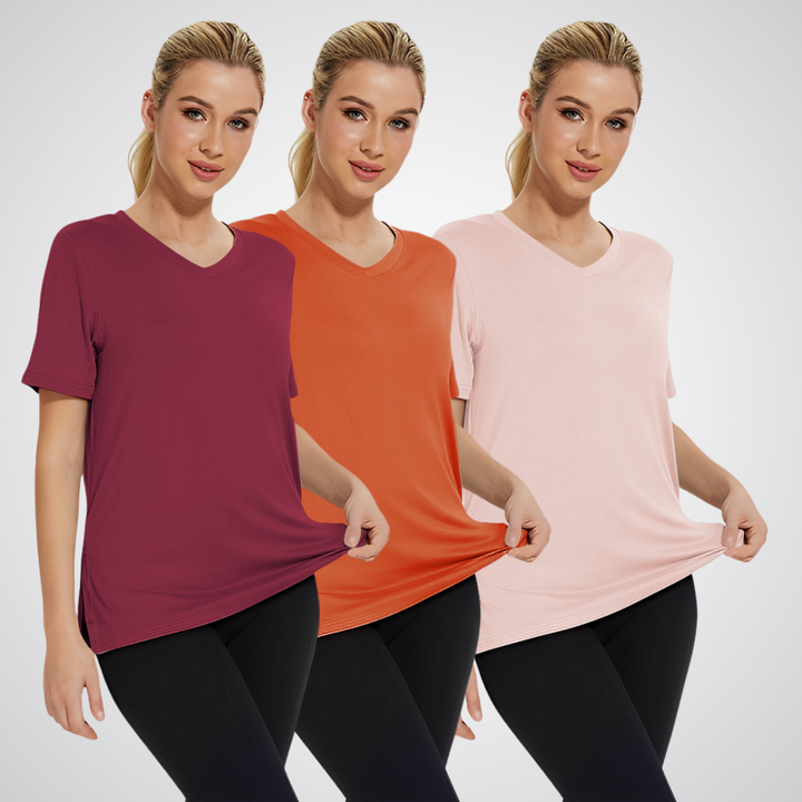 Flora – Casual Loose Fit V-Neck Tee Three-Pack