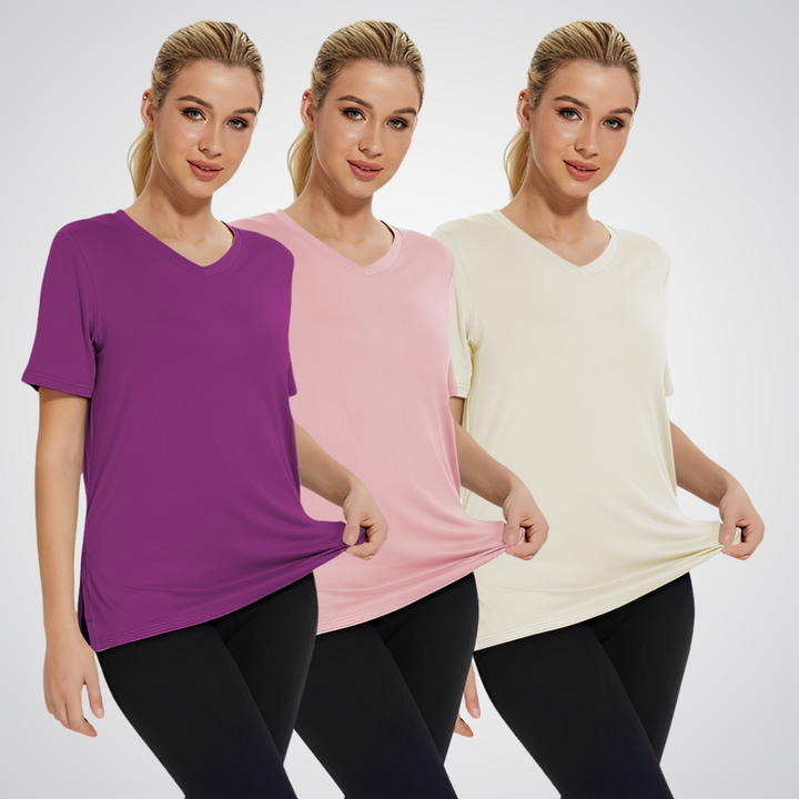 Flora – Casual Loose Fit V-Neck Tee Three-Pack