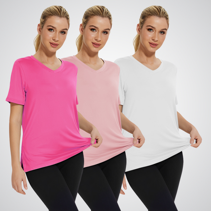 Flora – Casual Loose Fit V-Neck Tee Three-Pack