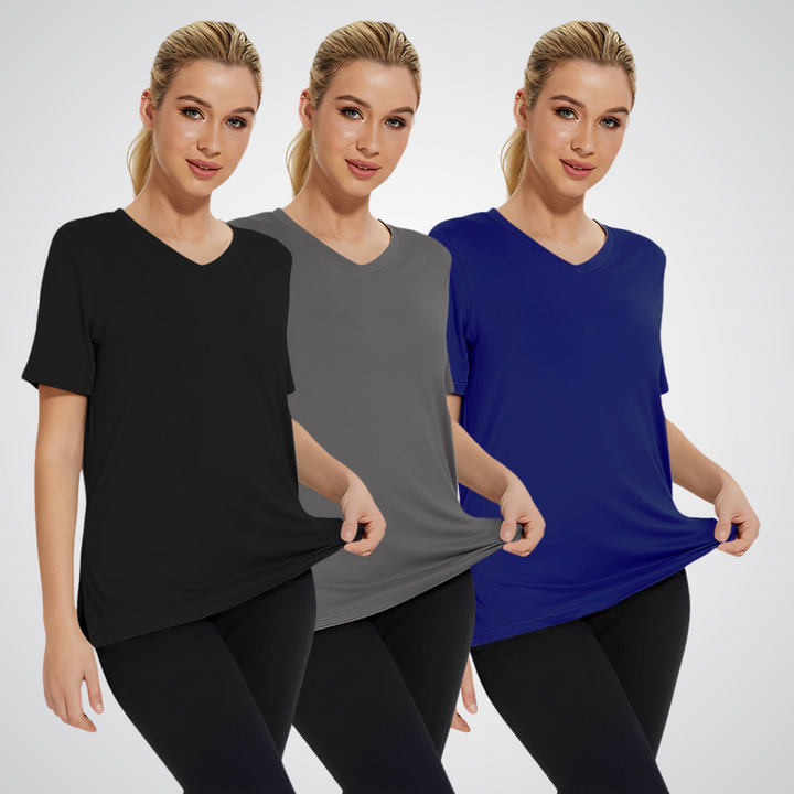 Flora – Casual Loose Fit V-Neck Tee Three-Pack
