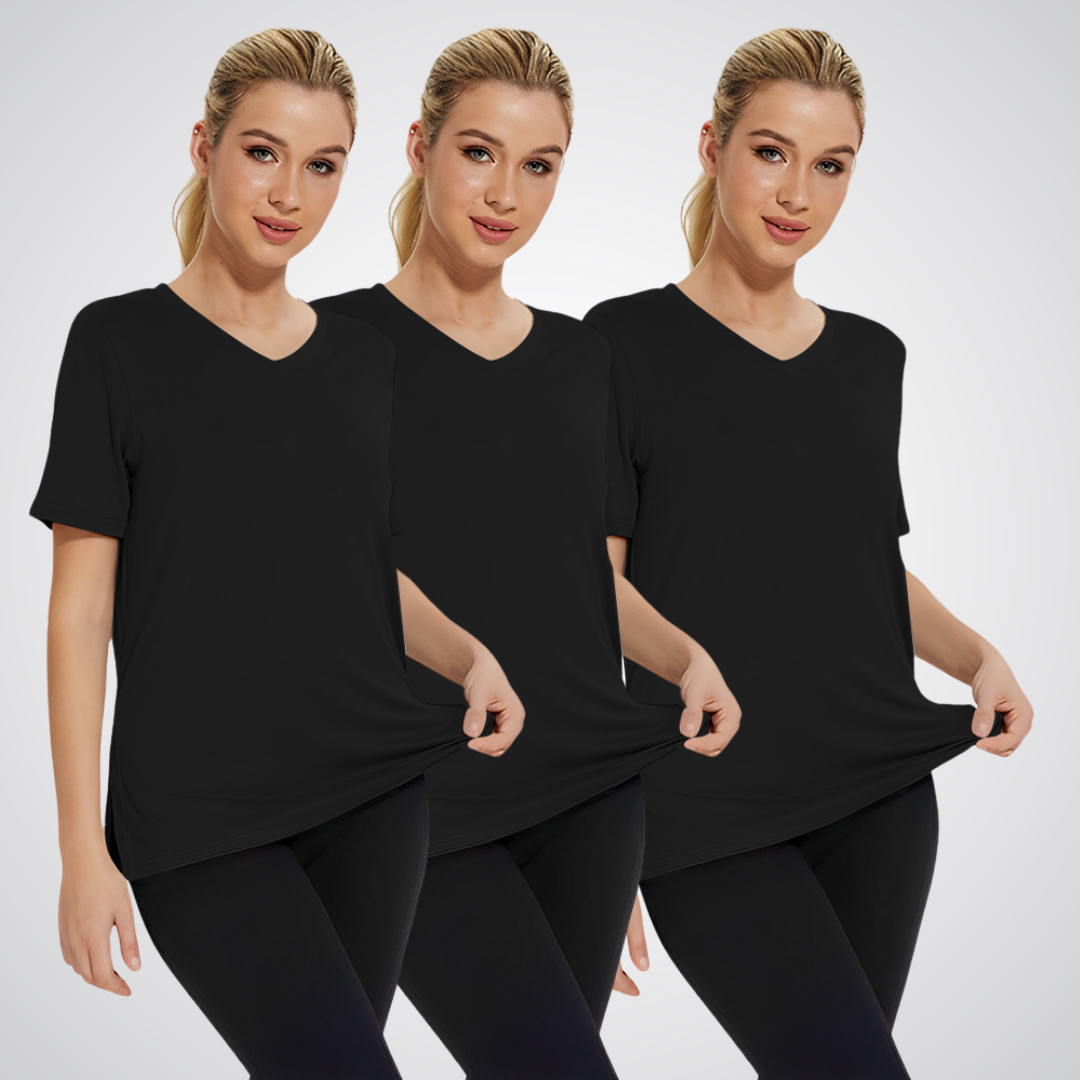Flora – Casual Loose Fit V-Neck Tee Three-Pack