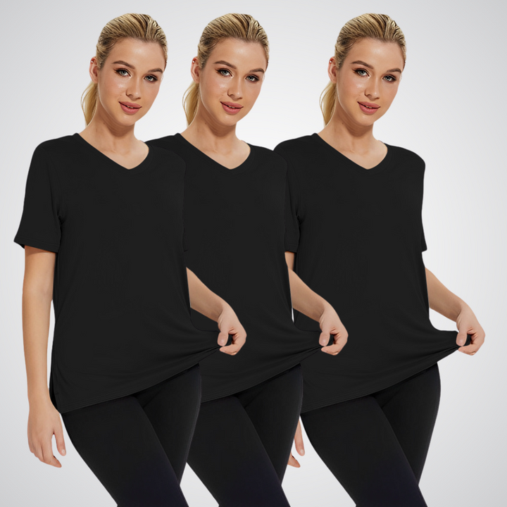 Flora – Casual Loose Fit V-Neck Tee Three-Pack