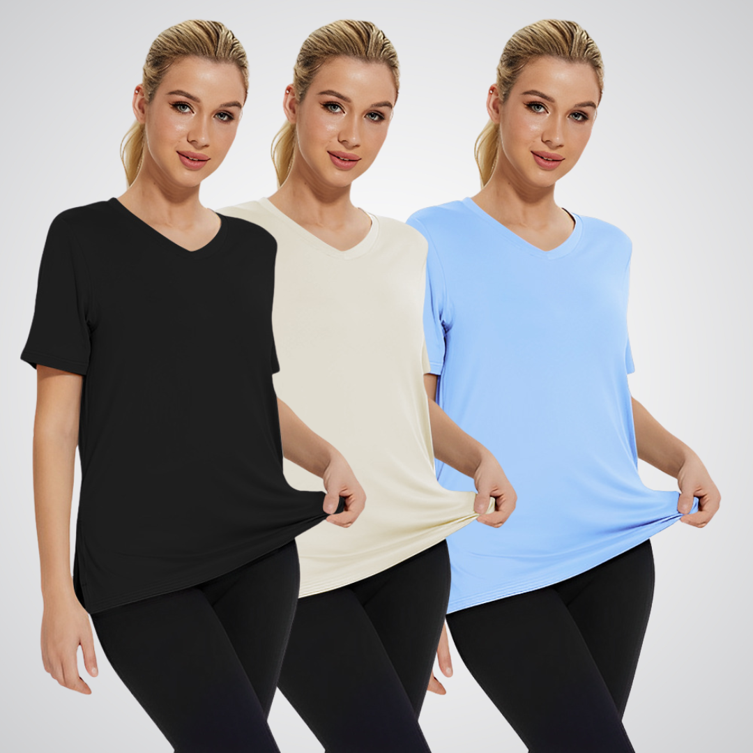 Flora – Casual Loose Fit V-Neck Tee Three-Pack
