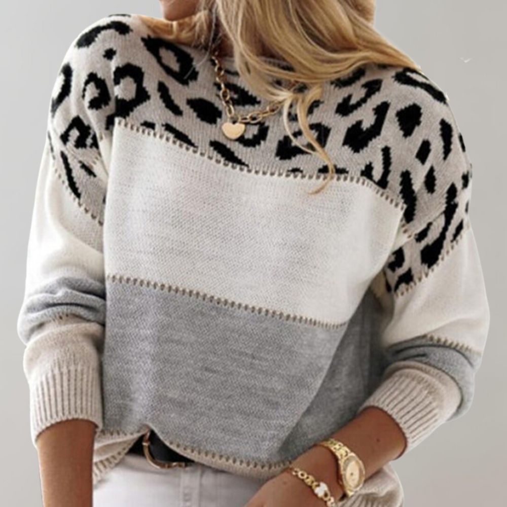 Thomasina – Leopard Accent Knit Jumper
