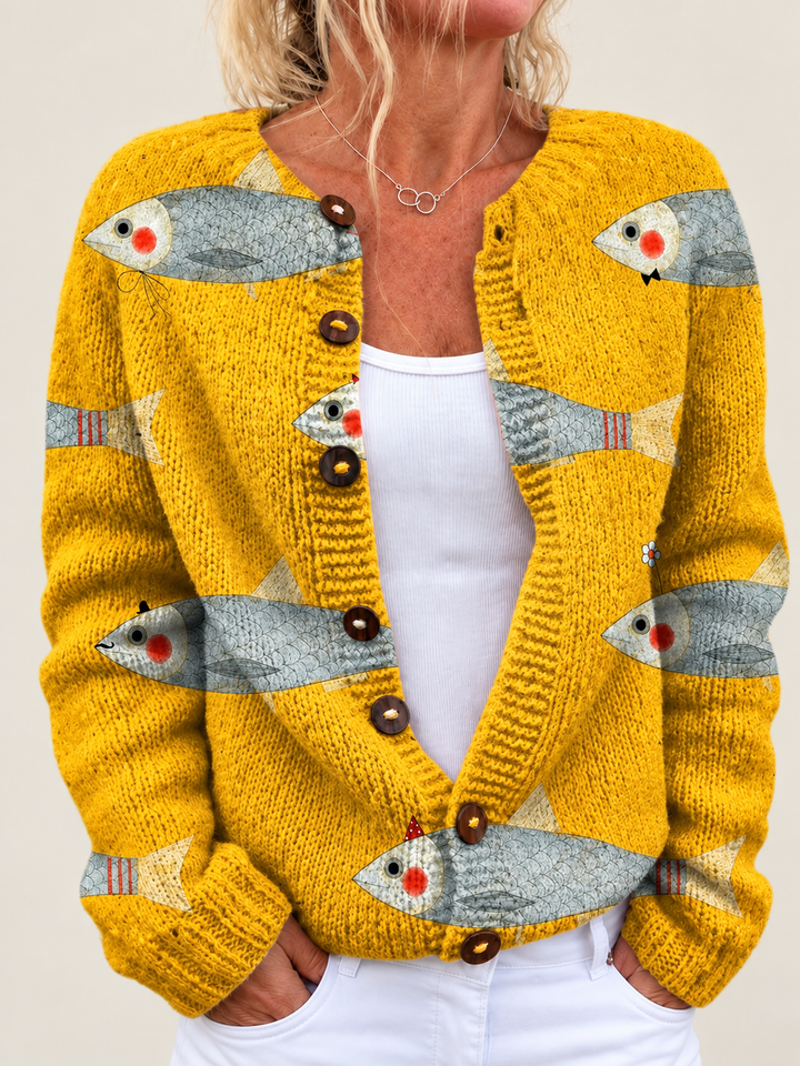 Maud – Printed Open-Front Knit Cardigan