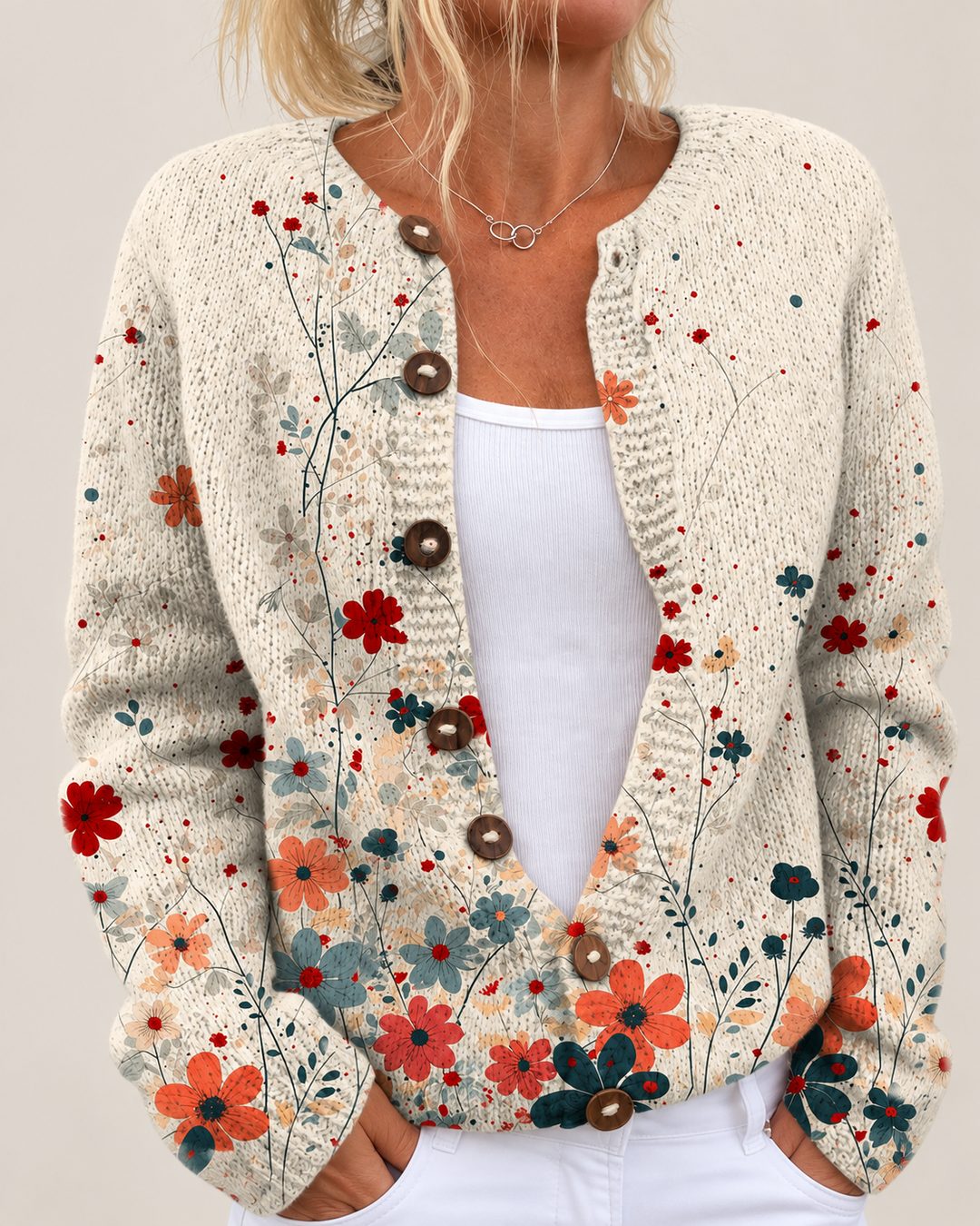 Maud – Printed Open-Front Knit Cardigan