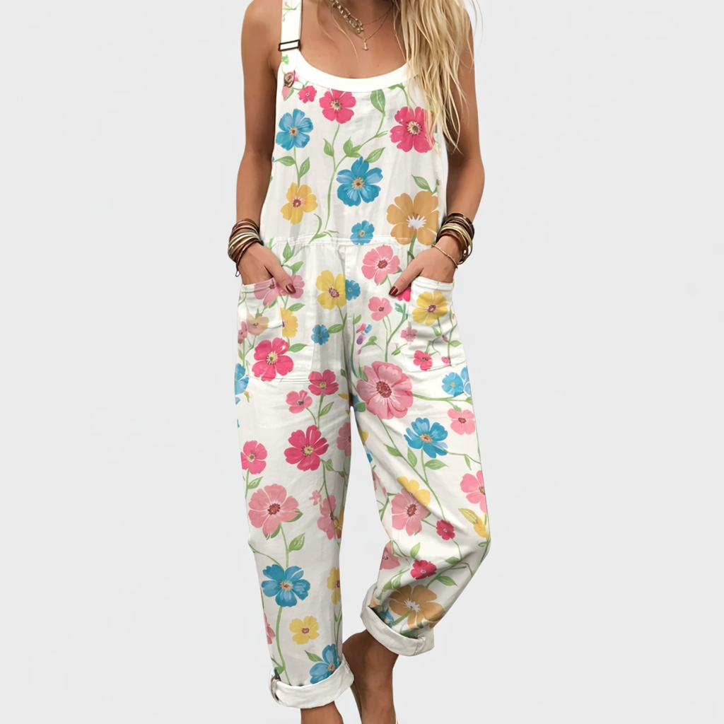 Eleanor | White Blossom Dungarees