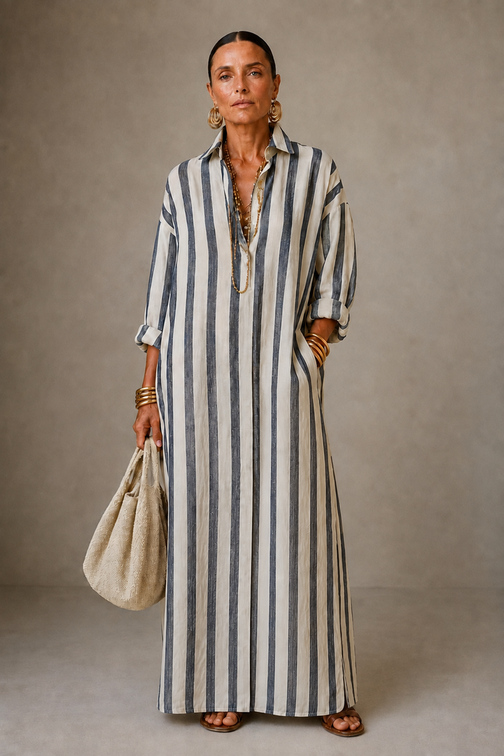 Thomasina – Striped Collared Maxi Dress