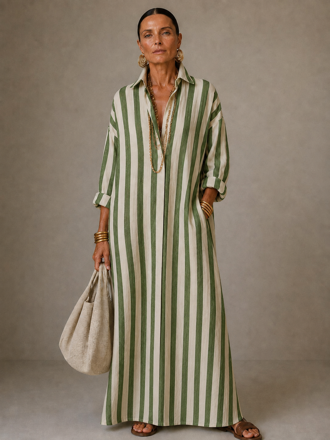 Thomasina – Striped Collared Maxi Dress
