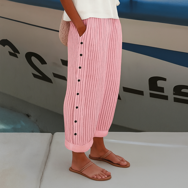 Hilary – Striped Straight-Leg Trousers with Side Pockets
