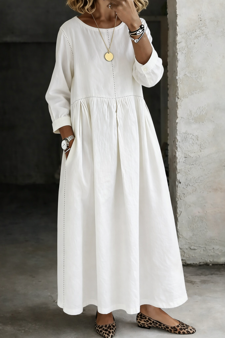 Nicola – Gathered Denim-Look Maxi Dress