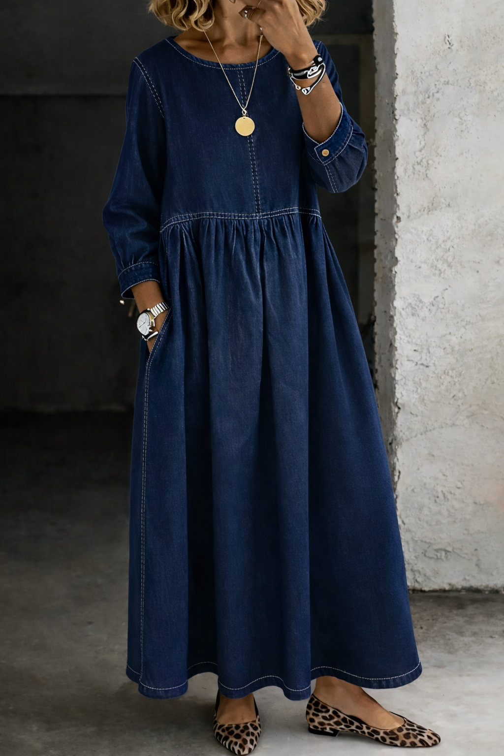 Petra – Vintage Denim Maxi Dress