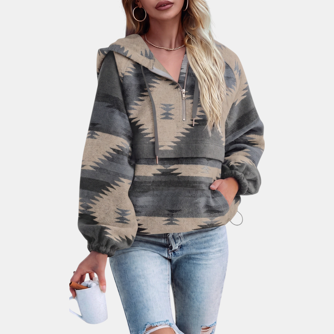 Catherine – Geometric Print Quarter-Zip Hoodie