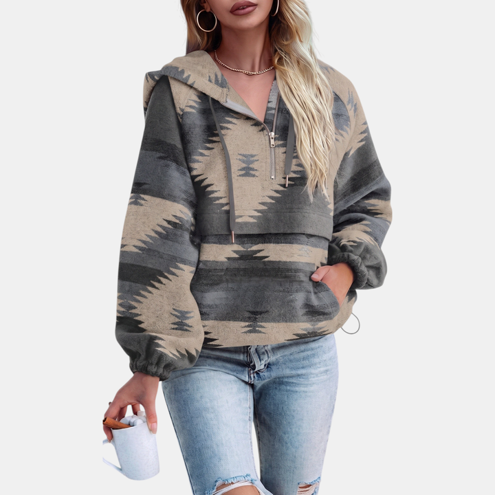 Catherine – Geometric Print Quarter-Zip Hoodie