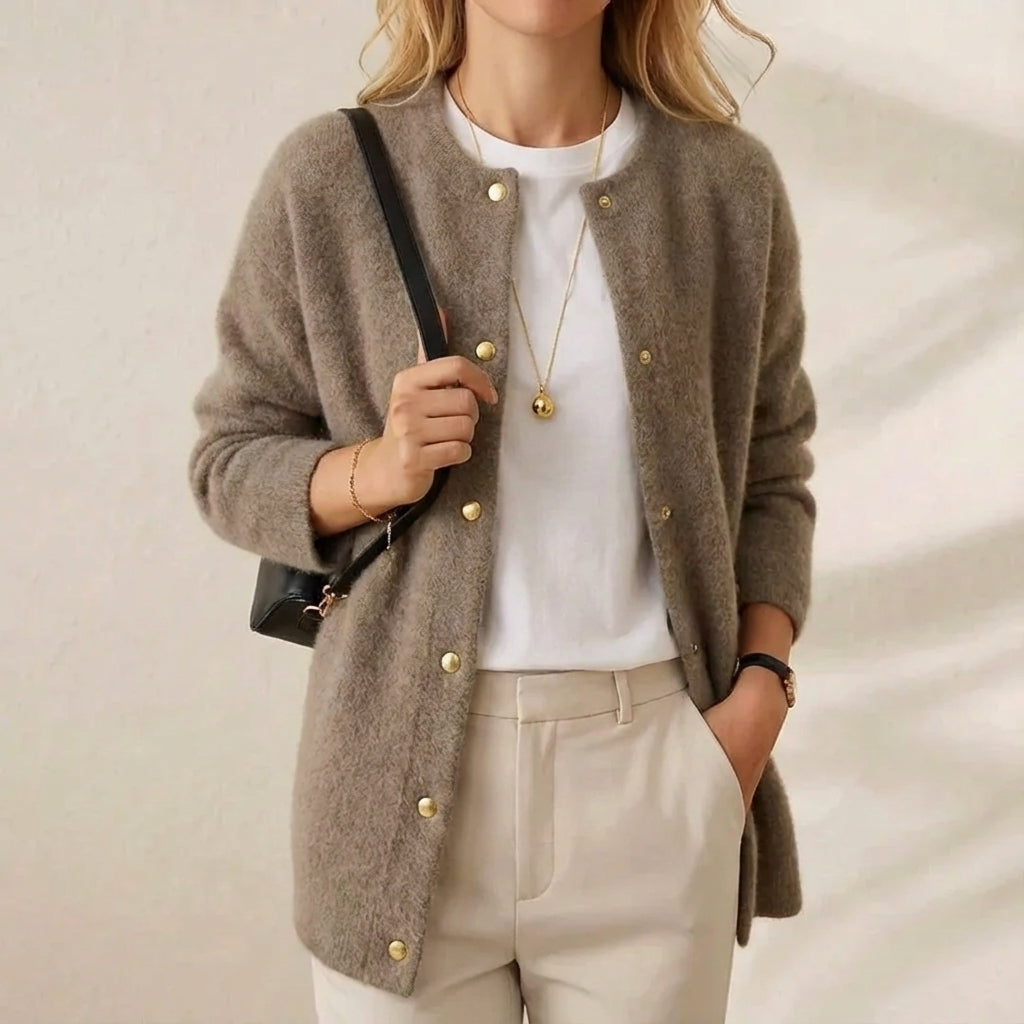 Theresa – Longline Cardigan with Gold Buttons