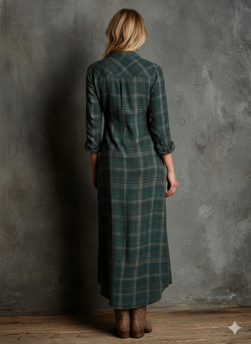 Mhairi – Plaid Shirt Maxi Dress