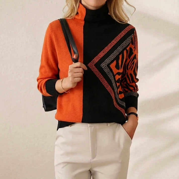 Rhiannon – Turtleneck Jumper with Graphic Detail
