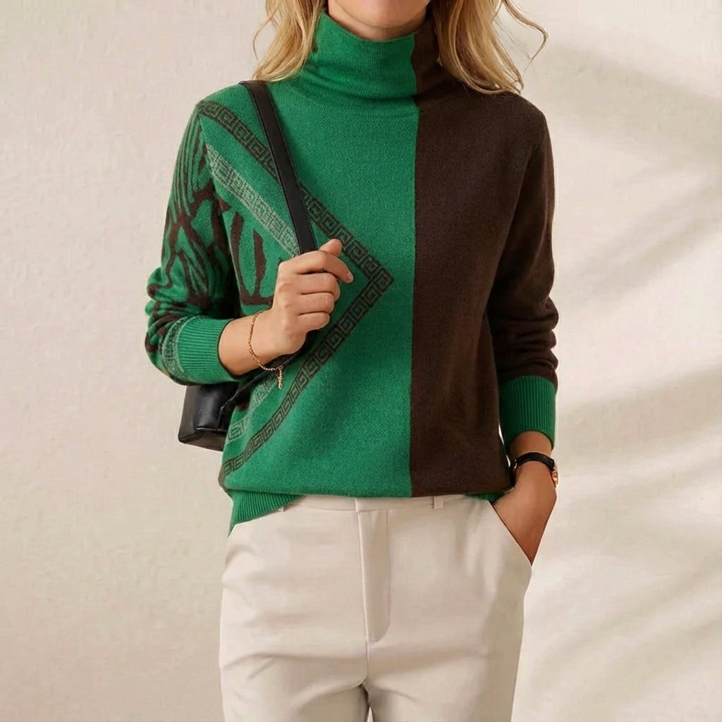 Rhiannon – Turtleneck Jumper with Graphic Detail