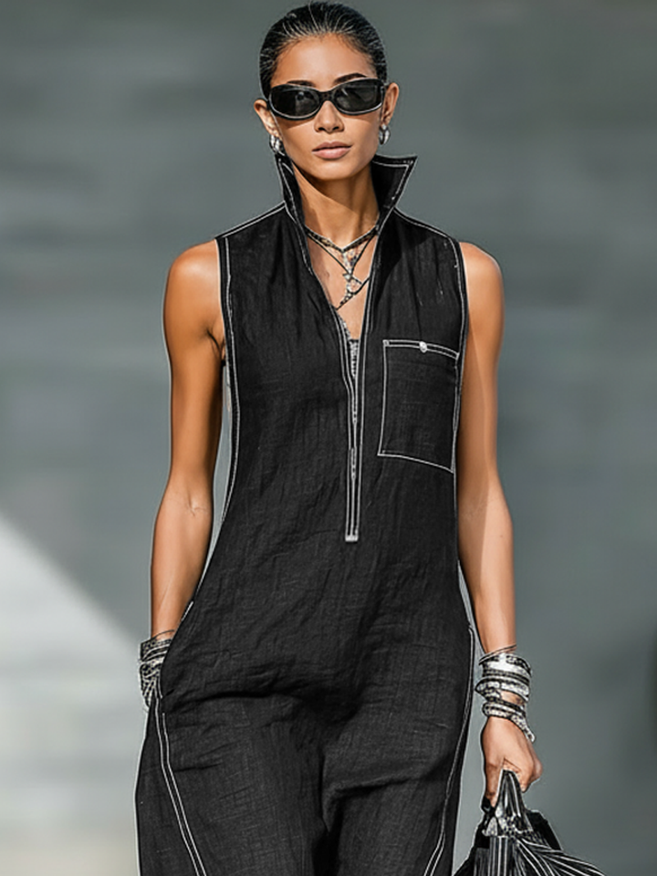 Bronwen – Wide-Leg Contrast Stitch Jumpsuit