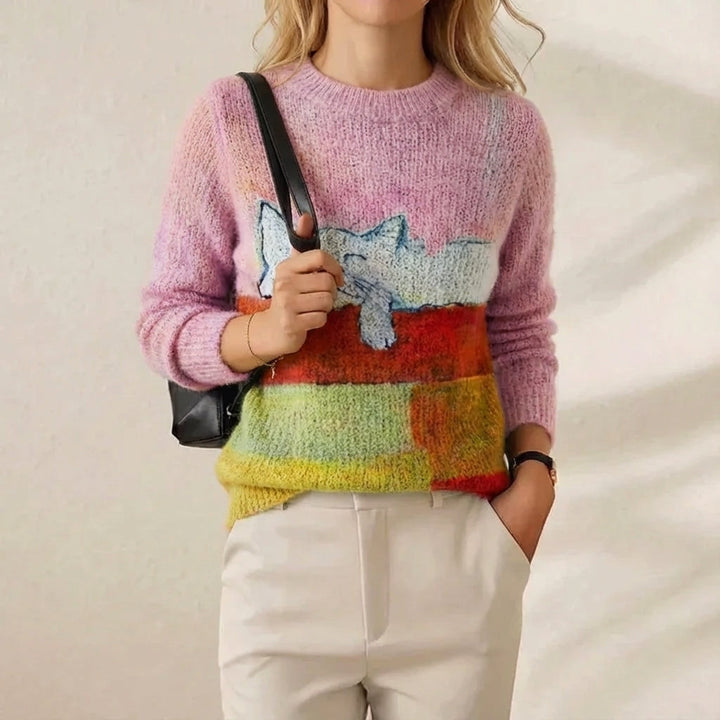 Elaine – Knit Jumper with Abstract Cat Design