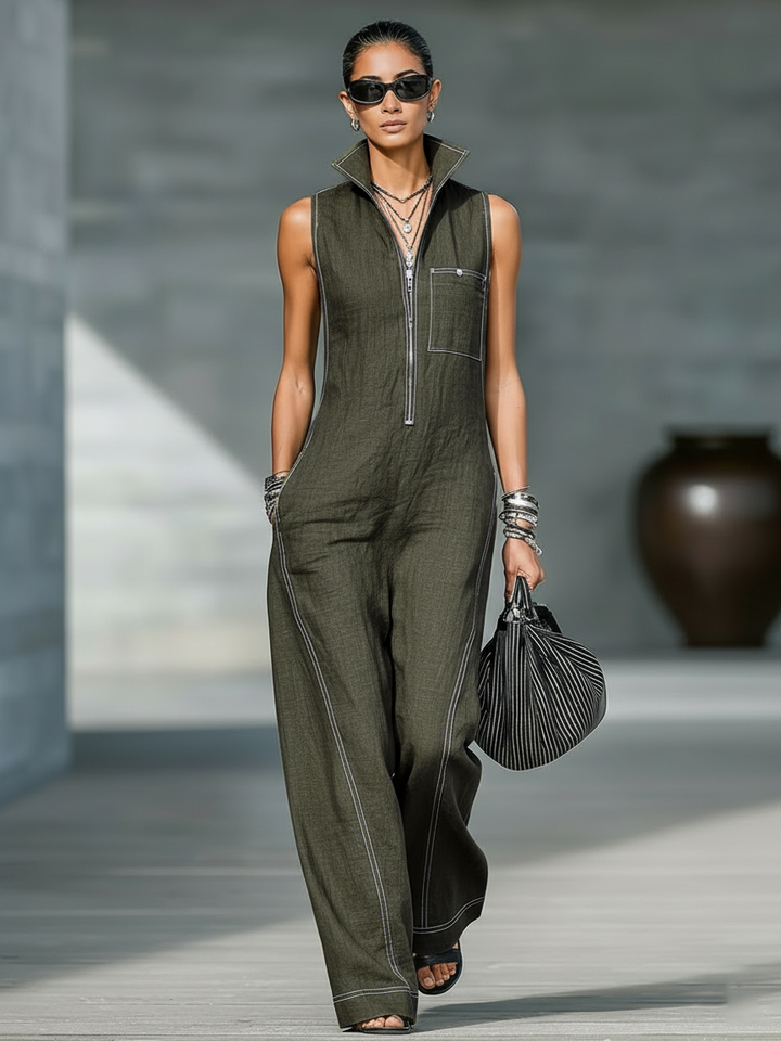 Bronwen – Wide-Leg Contrast Stitch Jumpsuit