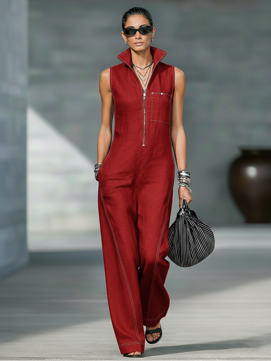 Bronwen – Wide-Leg Contrast Stitch Jumpsuit