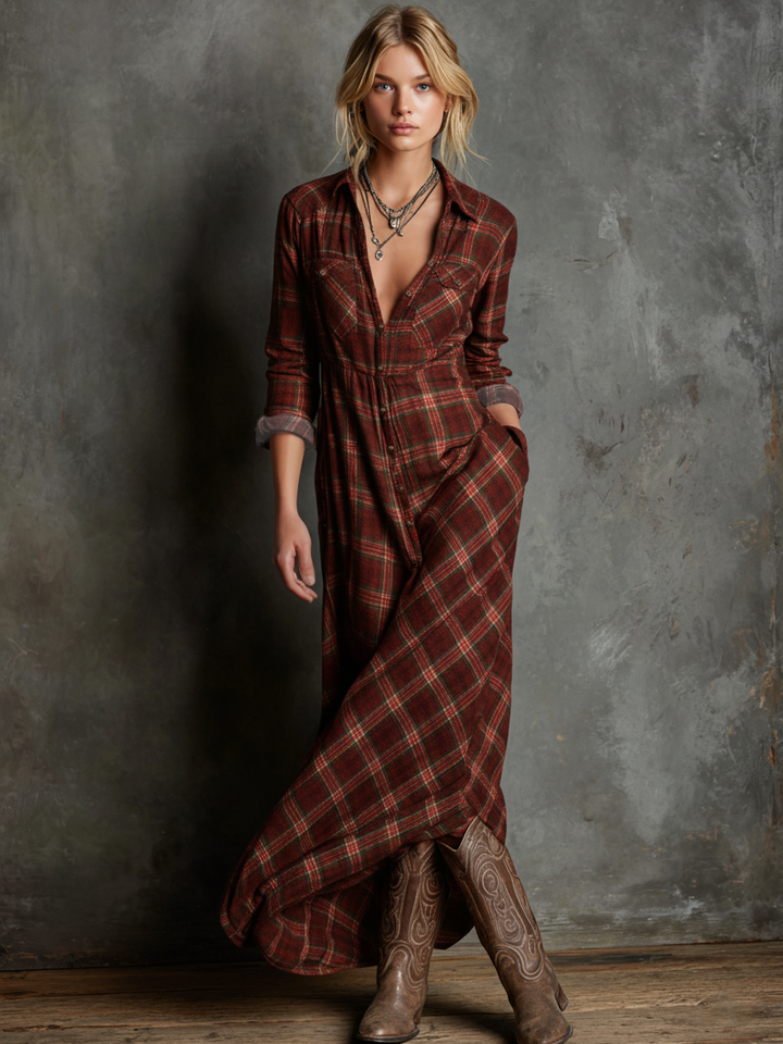 Mhairi – Plaid Shirt Maxi Dress