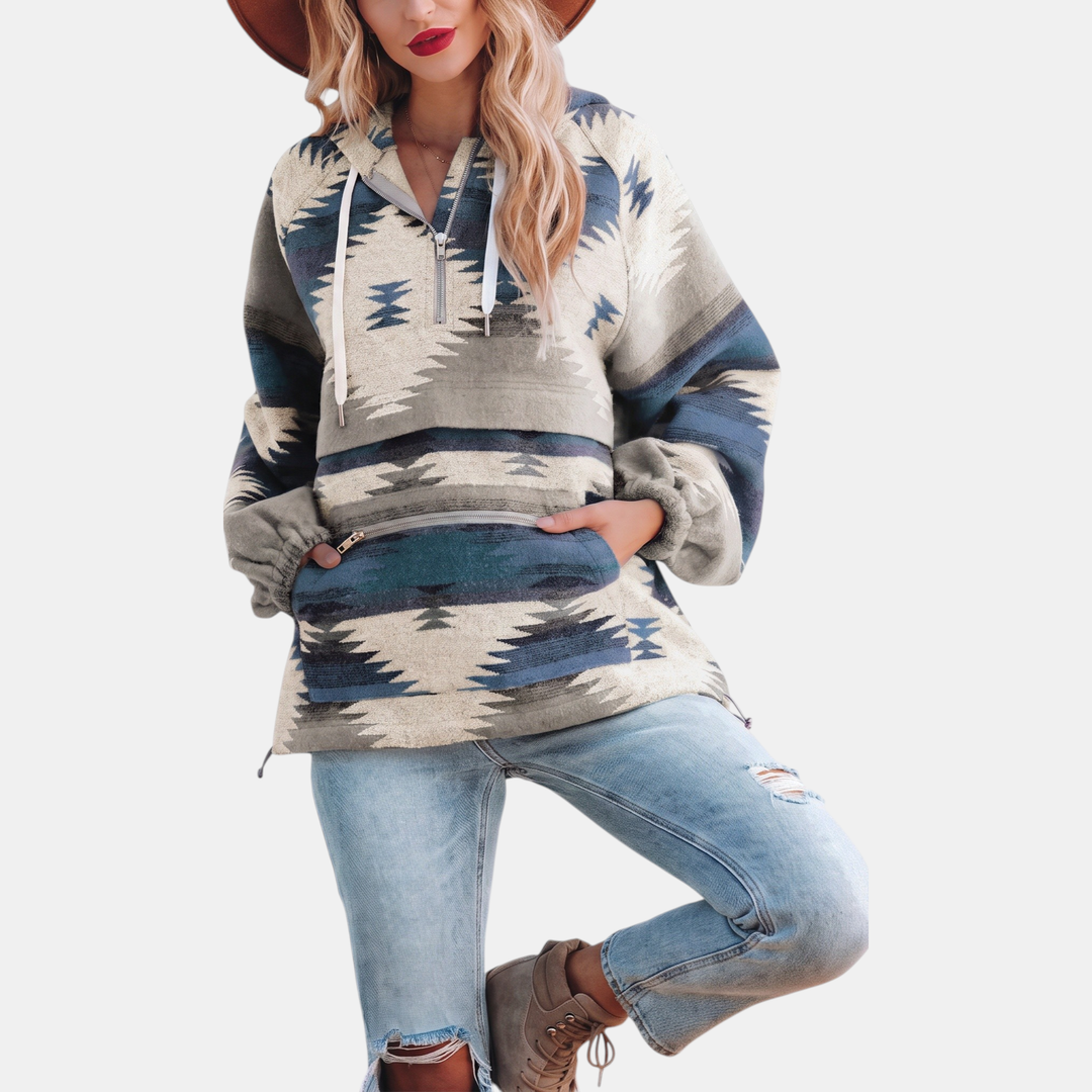 Catherine – Geometric Print Quarter-Zip Hoodie