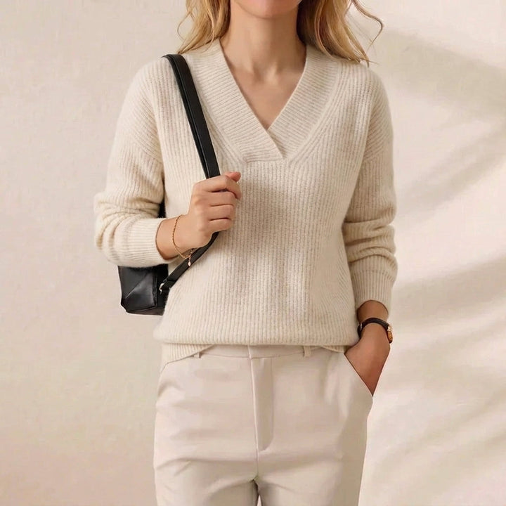 Sibyl – Ribbed V Neck Knit Pullover
