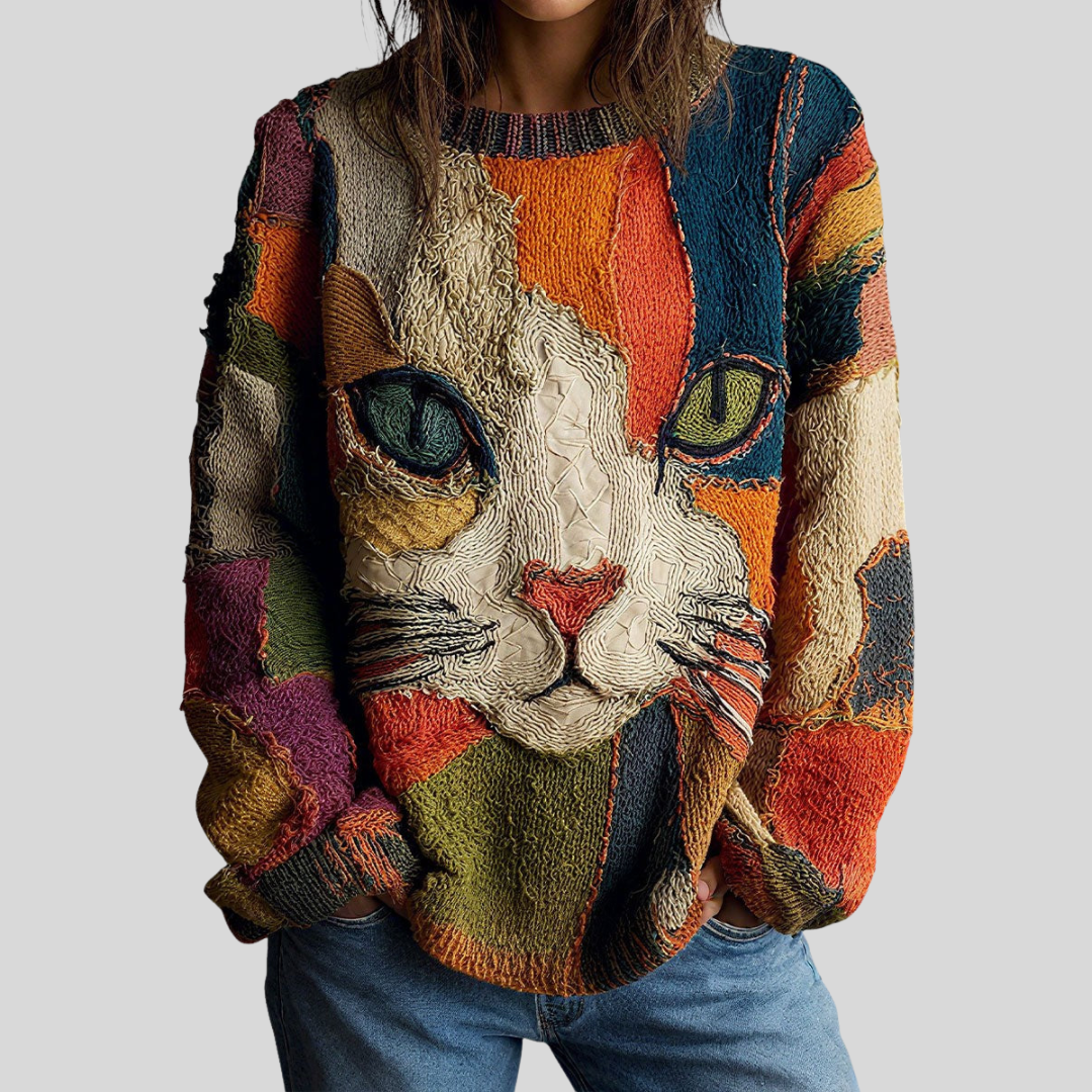 Marlene – Artistic Cat Patchwork Jumper