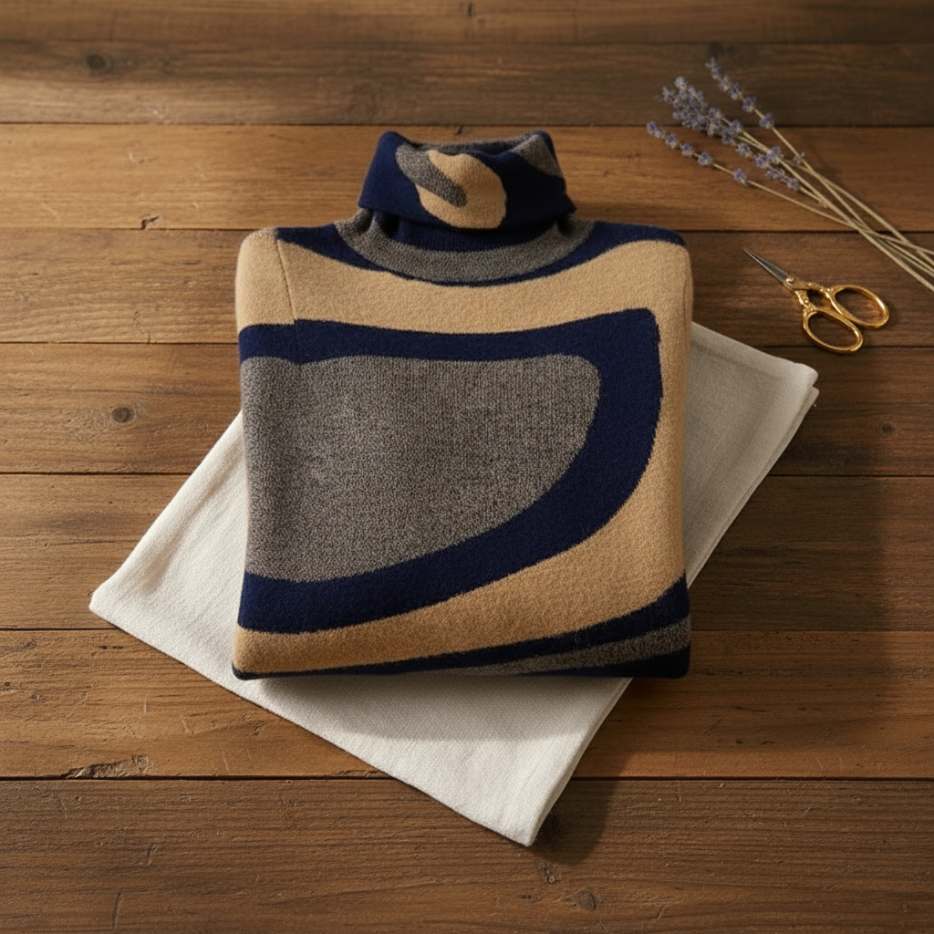 Beverley – Turtleneck Jumper with Abstract Swirl