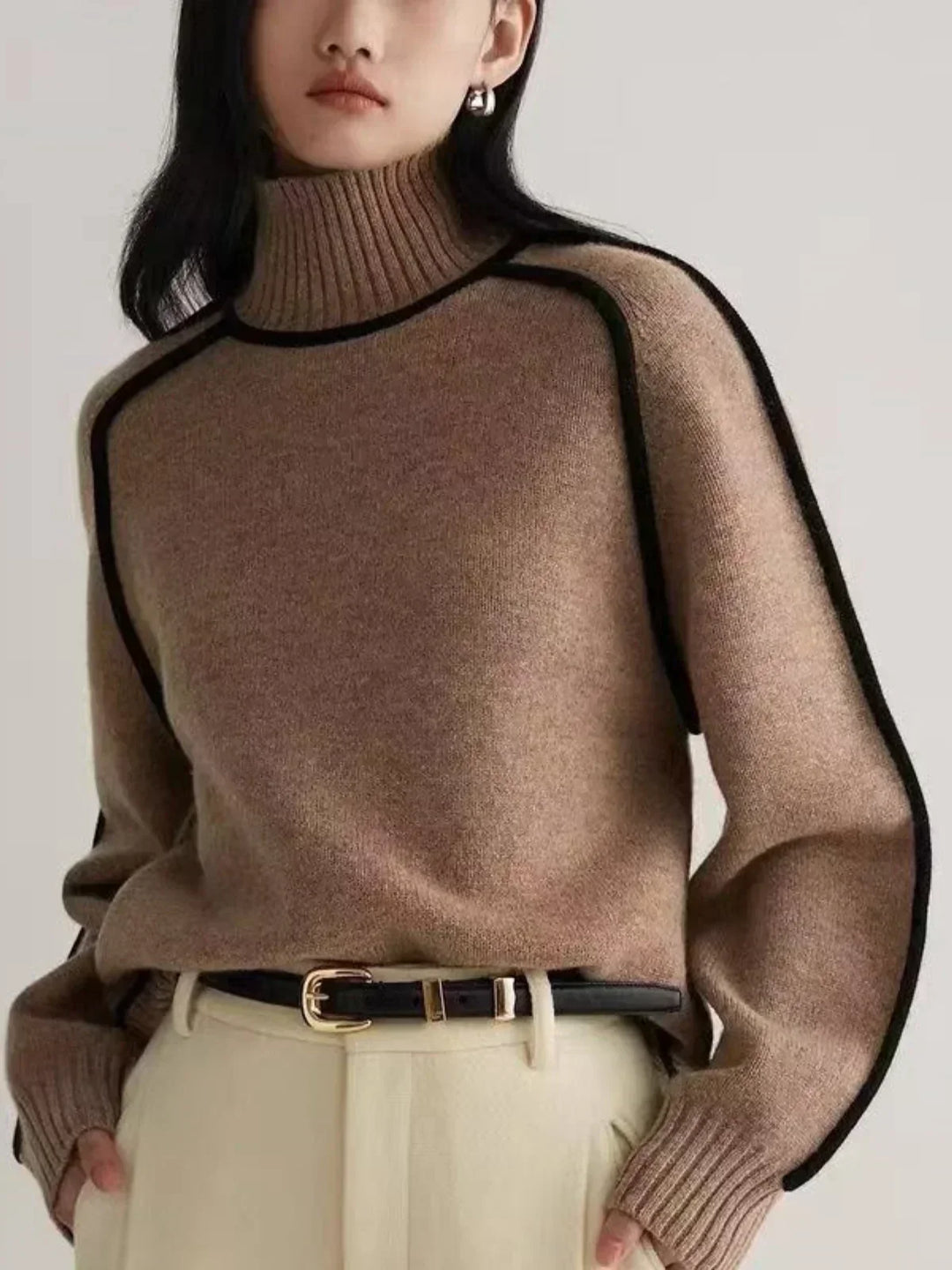 Marina – Contrast Piping Turtleneck Jumper