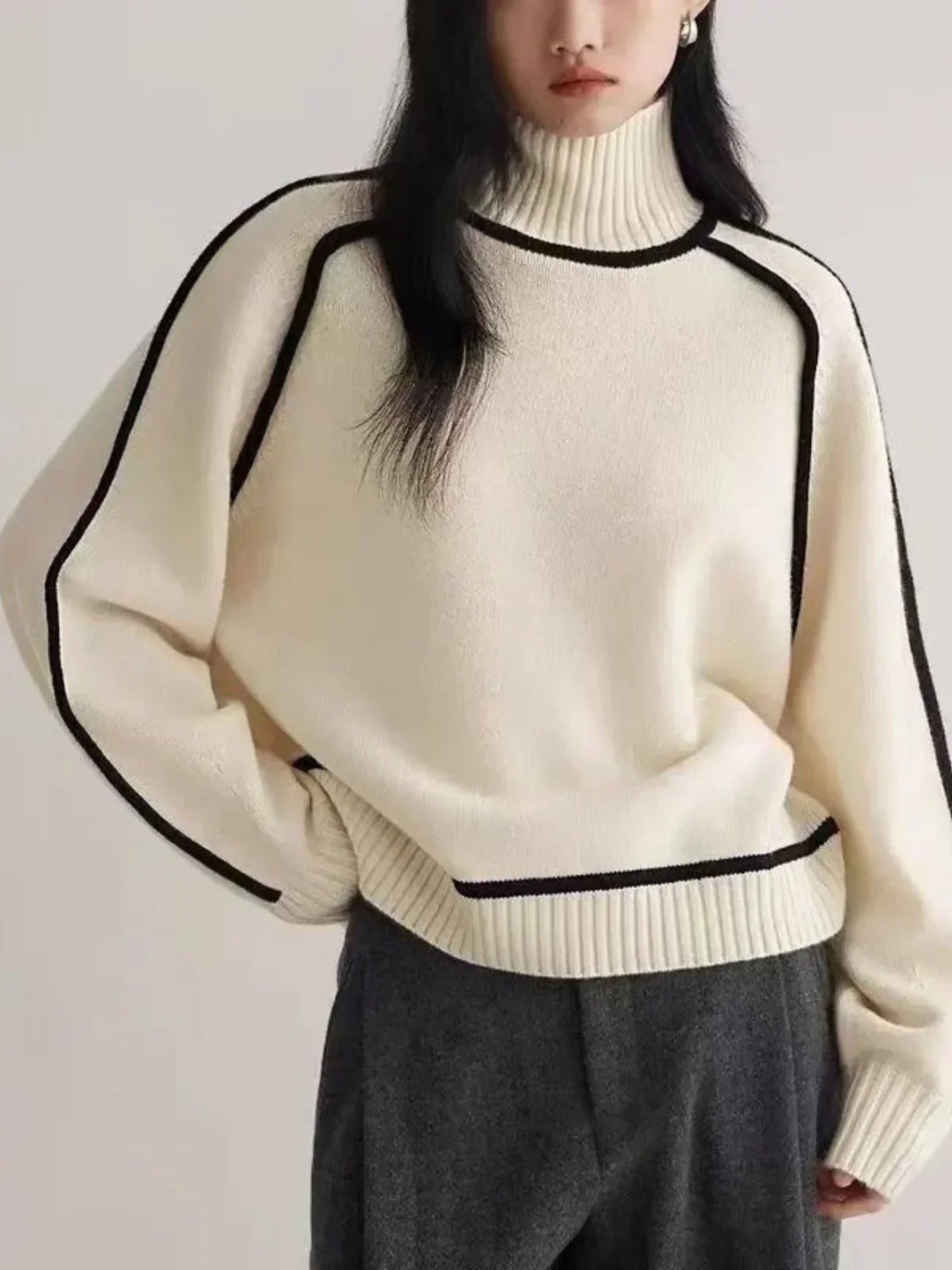Marina – Contrast Piping Turtleneck Jumper
