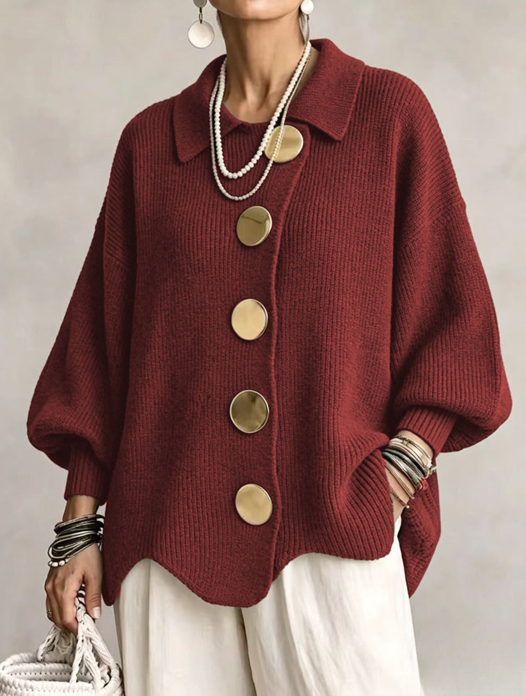 Pamela – Oversized Knit Cardigan with Gold Buttons