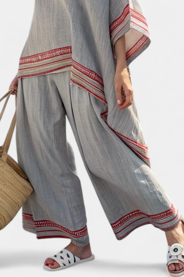 Kayleigh | Sophisticated Asymmetrical Blouse & Ethnic Wide-Leg Trousers
