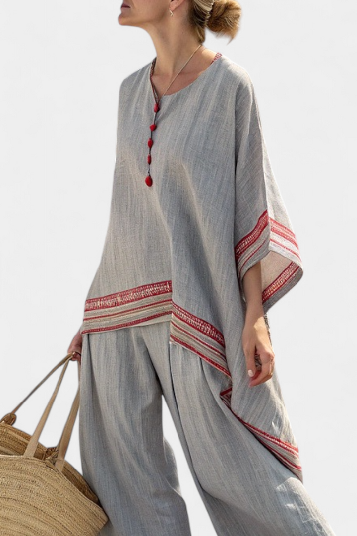 Kayleigh | Sophisticated Asymmetrical Blouse & Ethnic Wide-Leg Trousers