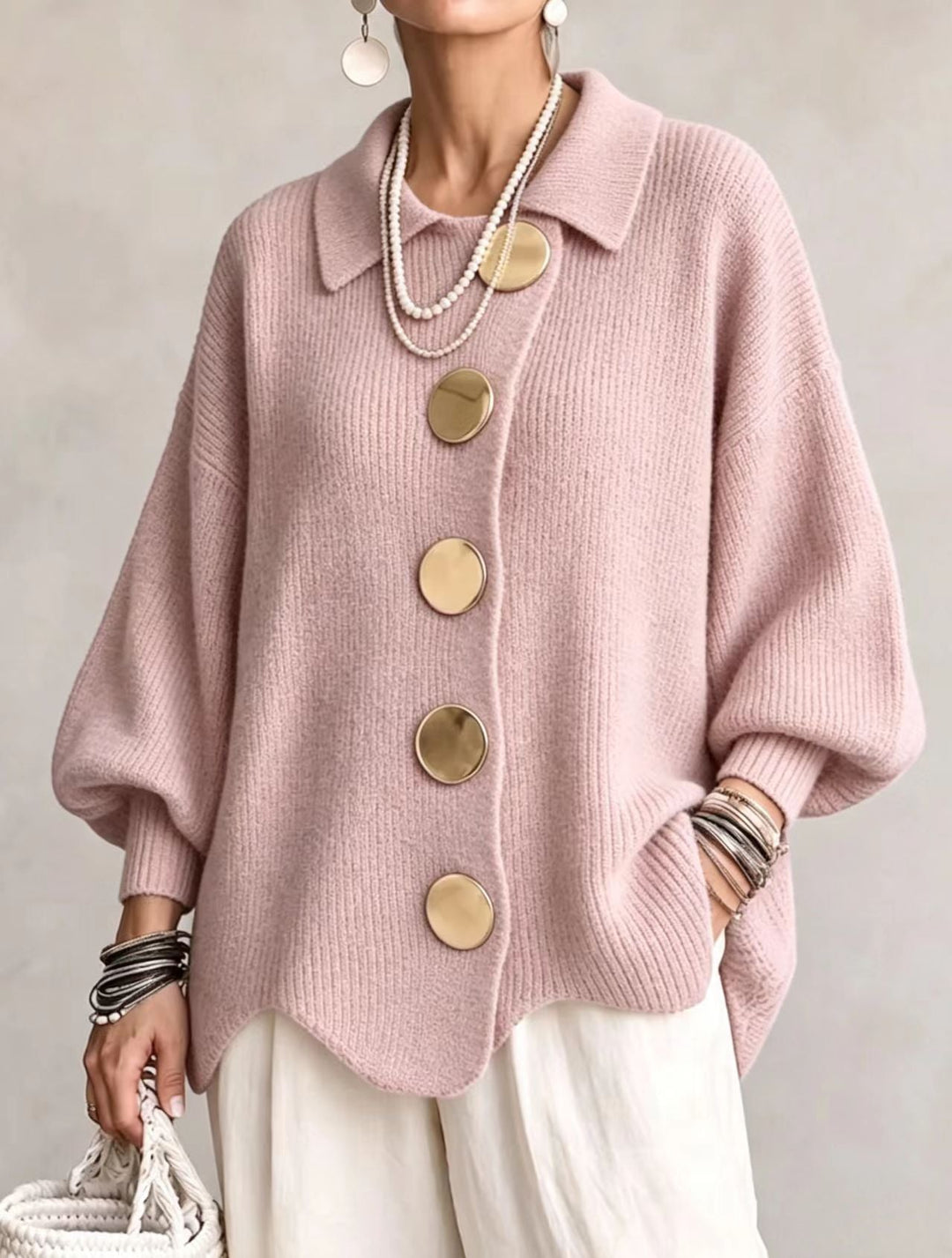Pamela – Oversized Knit Cardigan with Gold Buttons