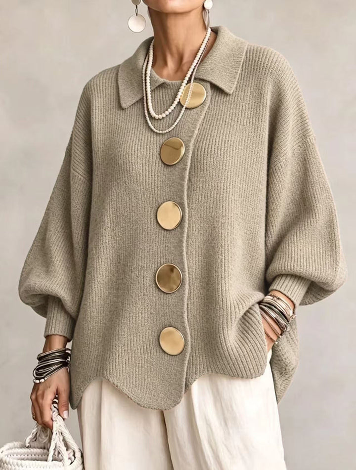 Pamela – Oversized Knit Cardigan with Gold Buttons