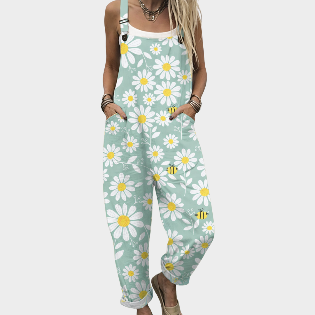 Hannah | Blue Floral Dungarees