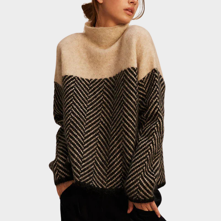 Mairead – Turtleneck Herringbone Knit Jumper